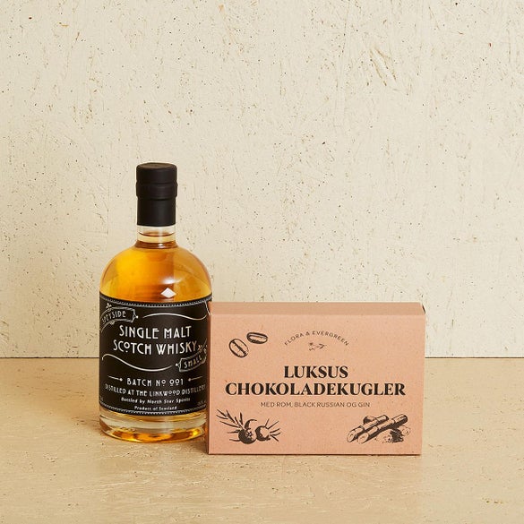 Linkwood whisky med Flora og Evergreen Luksus chokoladekugler